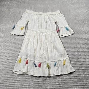 Blush Dress Womens Small Off Shoulder White Colorful Tassles